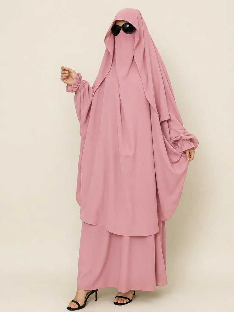 Pastel Pink Two Pc Jilbab With Flap