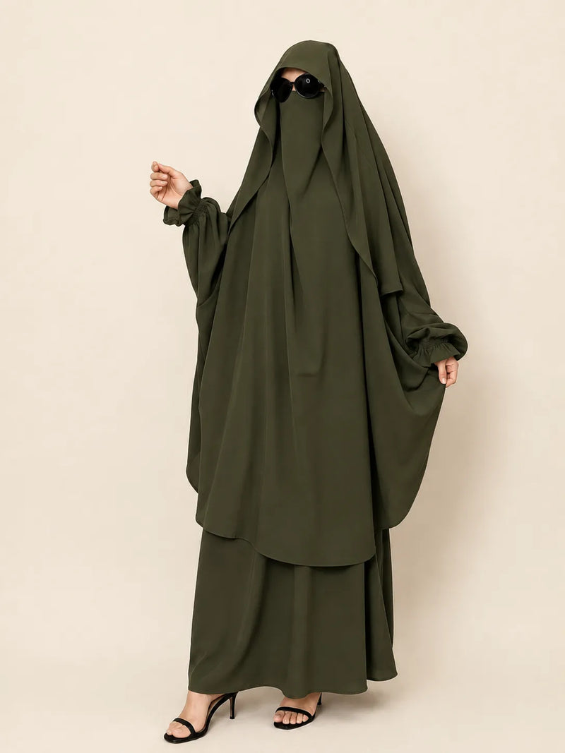 Olive Two Pc Jilbab With Flap