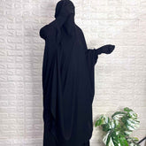 Black Two Pc Jilbab With Smocked Sleeves