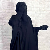 Black Two Pc Jilbab With Smocked Sleeves