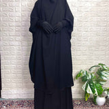 Black Two Pc Jilbab With Smocked Sleeves