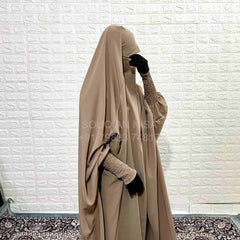 Beige Jilbab With Smocked Sleeves