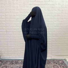 Navy Blue Jilbab With Smocked Sleeves