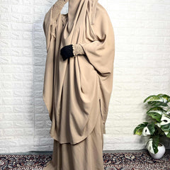 Beige Two Pc Jilbab With Skirt
