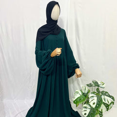 Hunter Green Frills Abaya With Baggy Sleeves
