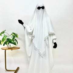 White Kaftan Abaya Khimar Set