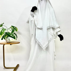 White Kaftan Abaya Khimar Set