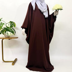 Brown Kaftan Abaya With Elastic Sleeves