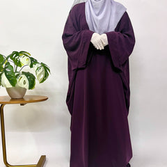 Plum Kaftan Abaya With Broad Sleeves