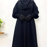 Black Aline Abaya With Smocking Sleeves