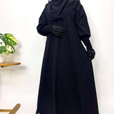 Black Aline Abaya With Smocking Sleeves