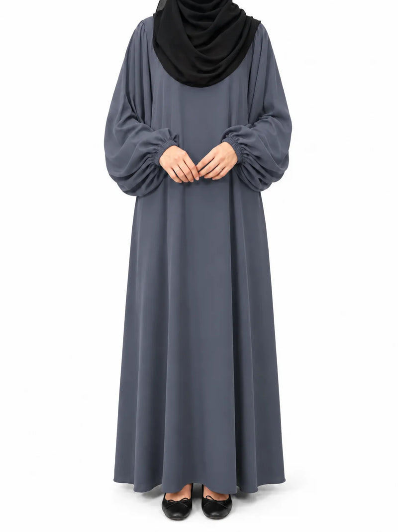 Gray Abaya With Baggy Sleeves