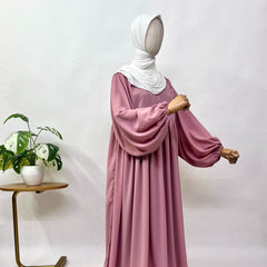 Pastel Pink Frills Abaya With Baggy Sleeves