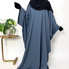 Grey Kaftan Abaya With Broad Sleeves