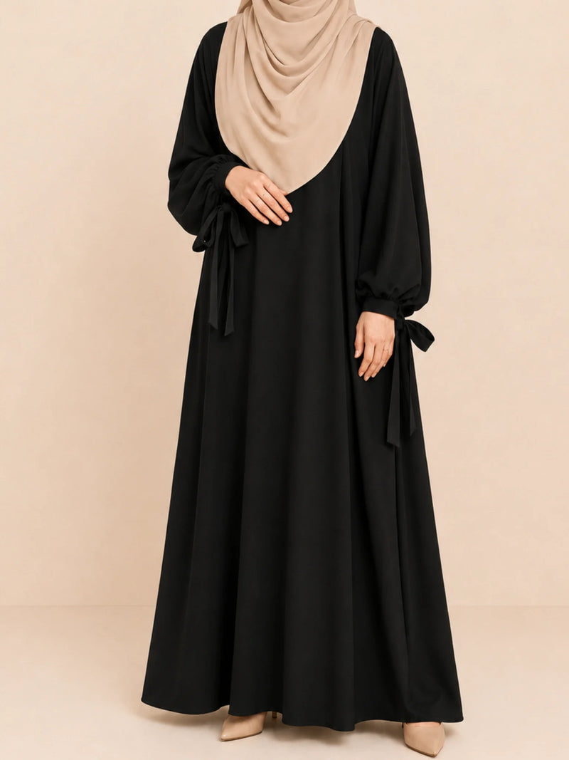 Black Ribbon Sleeves Abaya