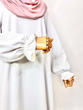 White Aline Abaya With Flower Sleeves