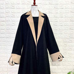 Black Coat Abaya With Beige Contrast
