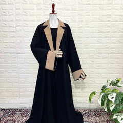 Black Coat Abaya With Beige Contrast