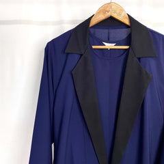 Navy Blue Coat Abaya With Black Contrast