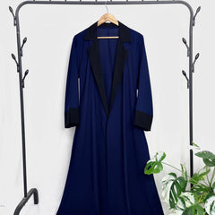 Navy Blue Coat Abaya With Black Contrast