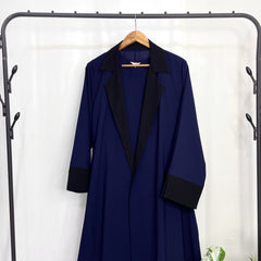 Navy Blue Coat Abaya With Black Contrast