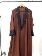 Brown Coat Abaya With Black Contrast