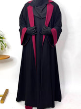 Black Coat Abaya With Maroon Contrast