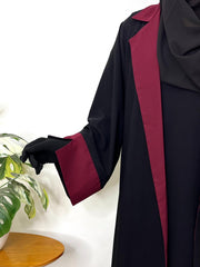 Black Coat Abaya With Maroon Contrast