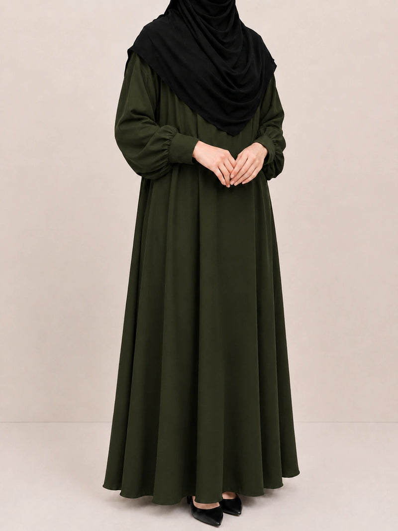 Olive Basic Abaya With Cuff Sleeves