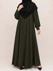 Olive Basic Abaya With Cuff Sleeves