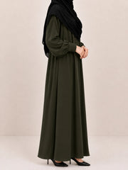 Olive Basic Abaya With Cuff Sleeves