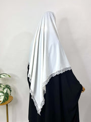 White Diamond Khimar With Lace