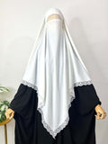 White Diamond Khimar With Lace