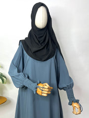 Grey Basic Abaya With Smocking Sleeves