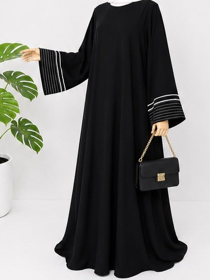 Black abaya with stripes sleeves