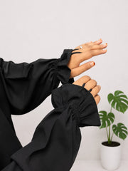 Black Two Pc Jilbab With Flower Sleeves