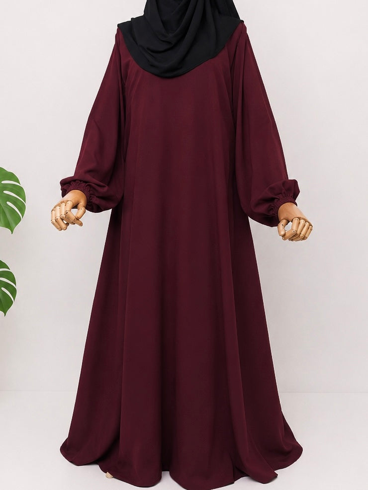 Maroon Basic Abaya With Elastic Sleeves