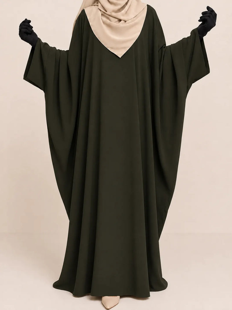 Olive Kaftan Abaya With Broad Sleeves