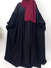 Black Frills Abaya With Pleated Sleeves