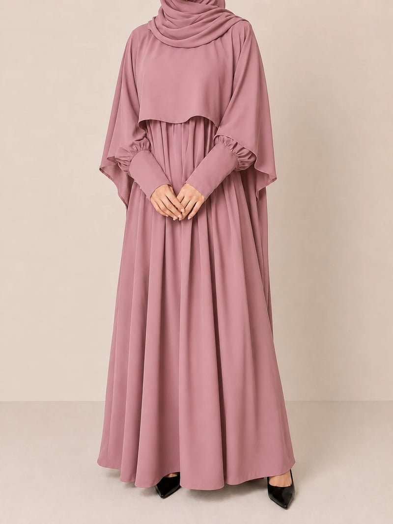 Pastel Pink Nursing Abaya With Cape