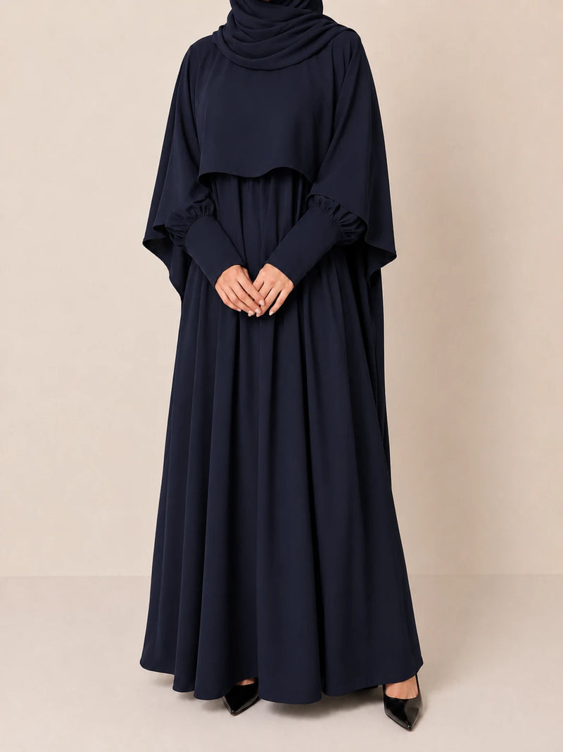 Navy Blue Nursing Abaya With Cape