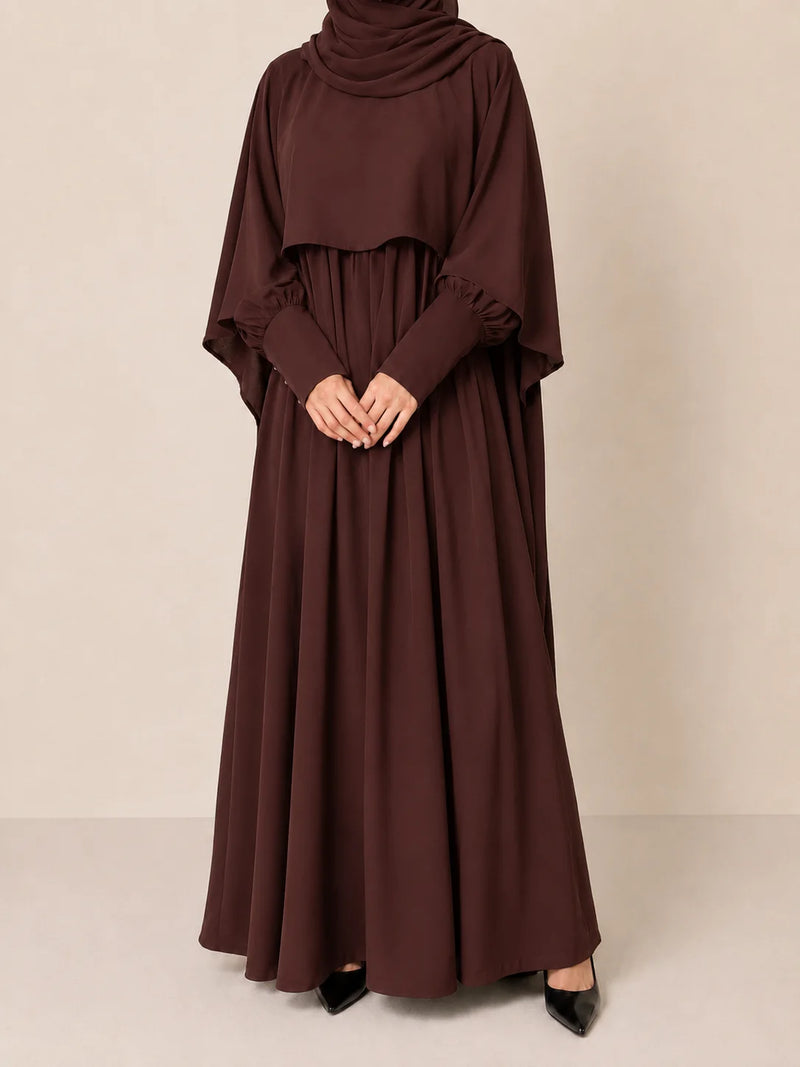 Brown Nursing Abaya With Cape