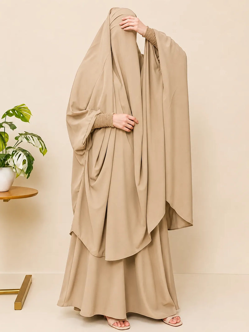 Beige Two Pc Jilbab With Skirt
