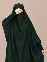 Hunter Green Jilbab With Smocked Sleeves