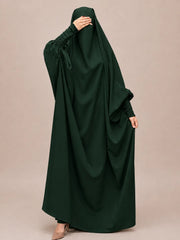 Hunter Green Jilbab With Smocked Sleeves