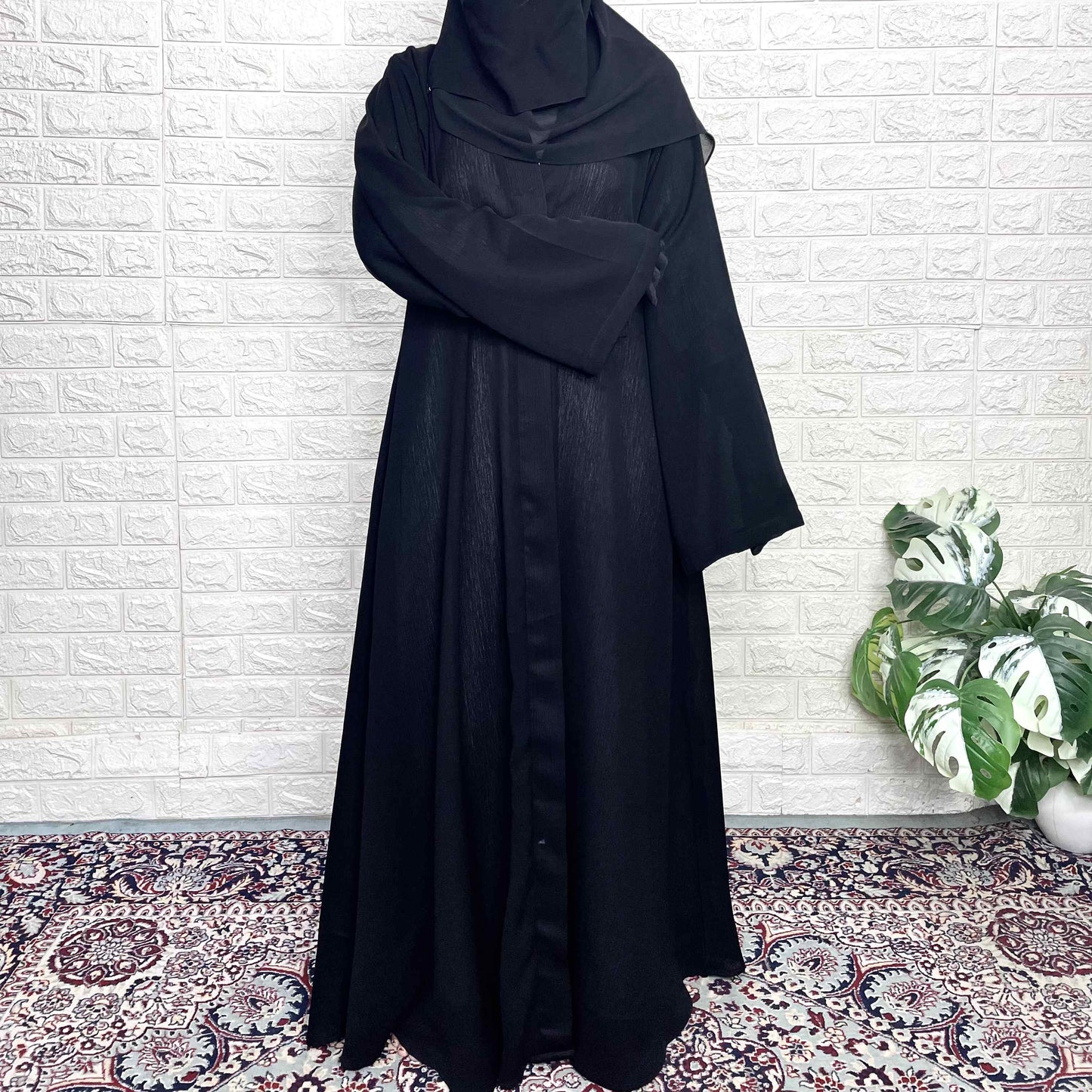 Black Front Open TikTok Abaya