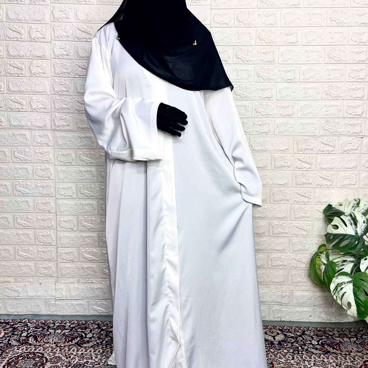 White Front Open TikTok Abaya