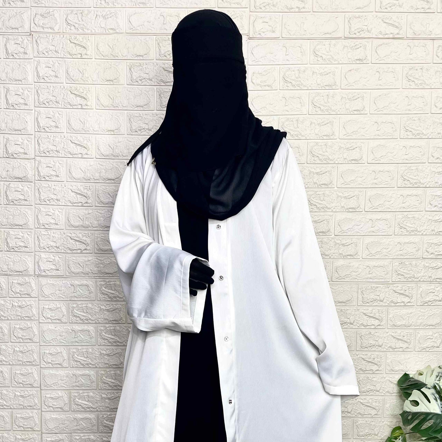 White Front Open TikTok Abaya