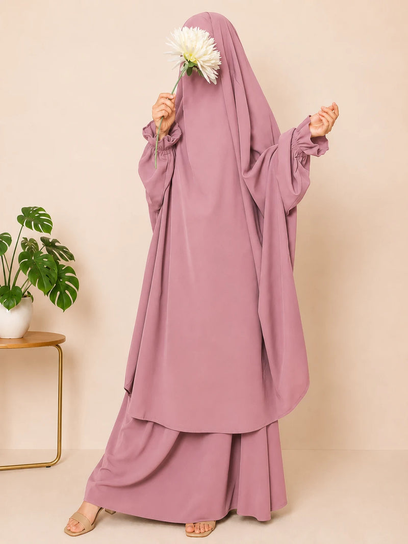 Pastel Pink Two Pc Jilbab With Flower Sleeves