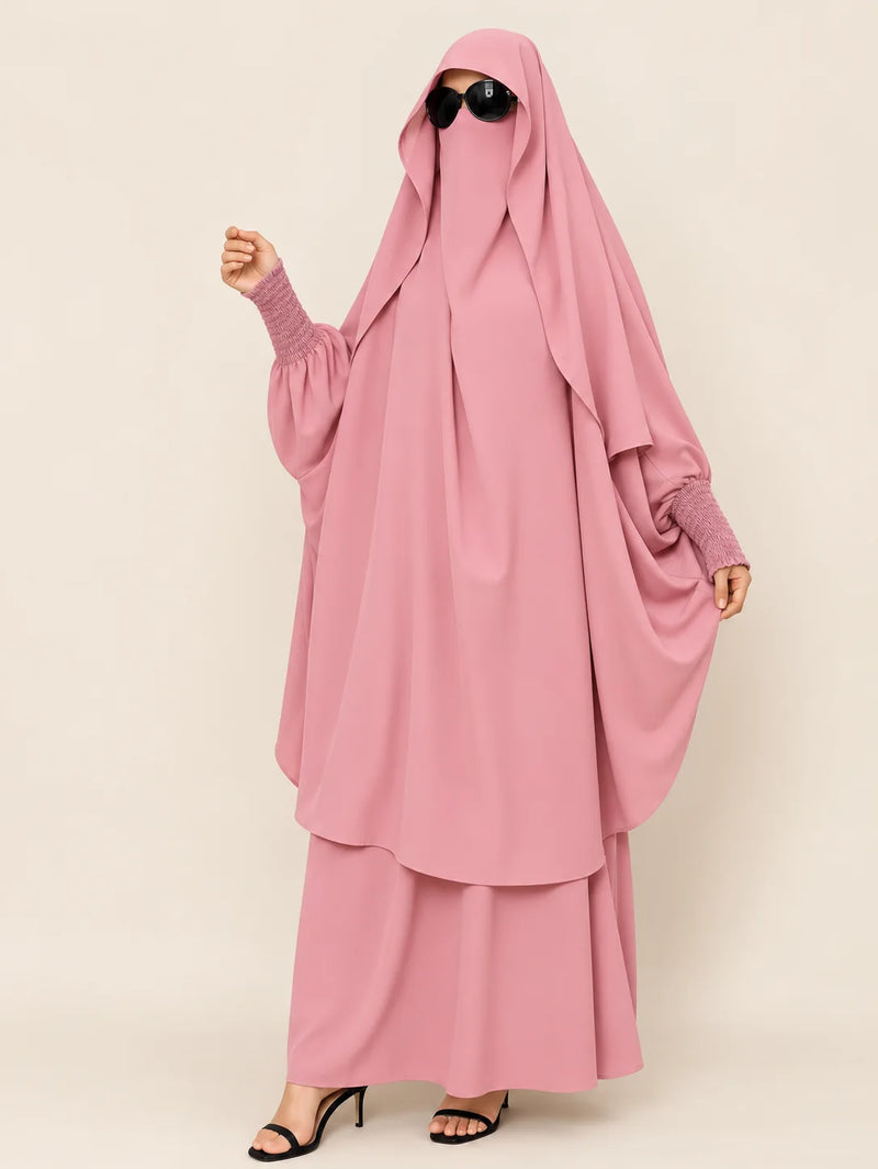 Pink Two Pc Jilbab With Skirt